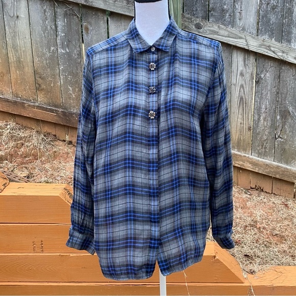 Loft Plaid Long Sleeve Blouse Size Large - Picture 5 of 13